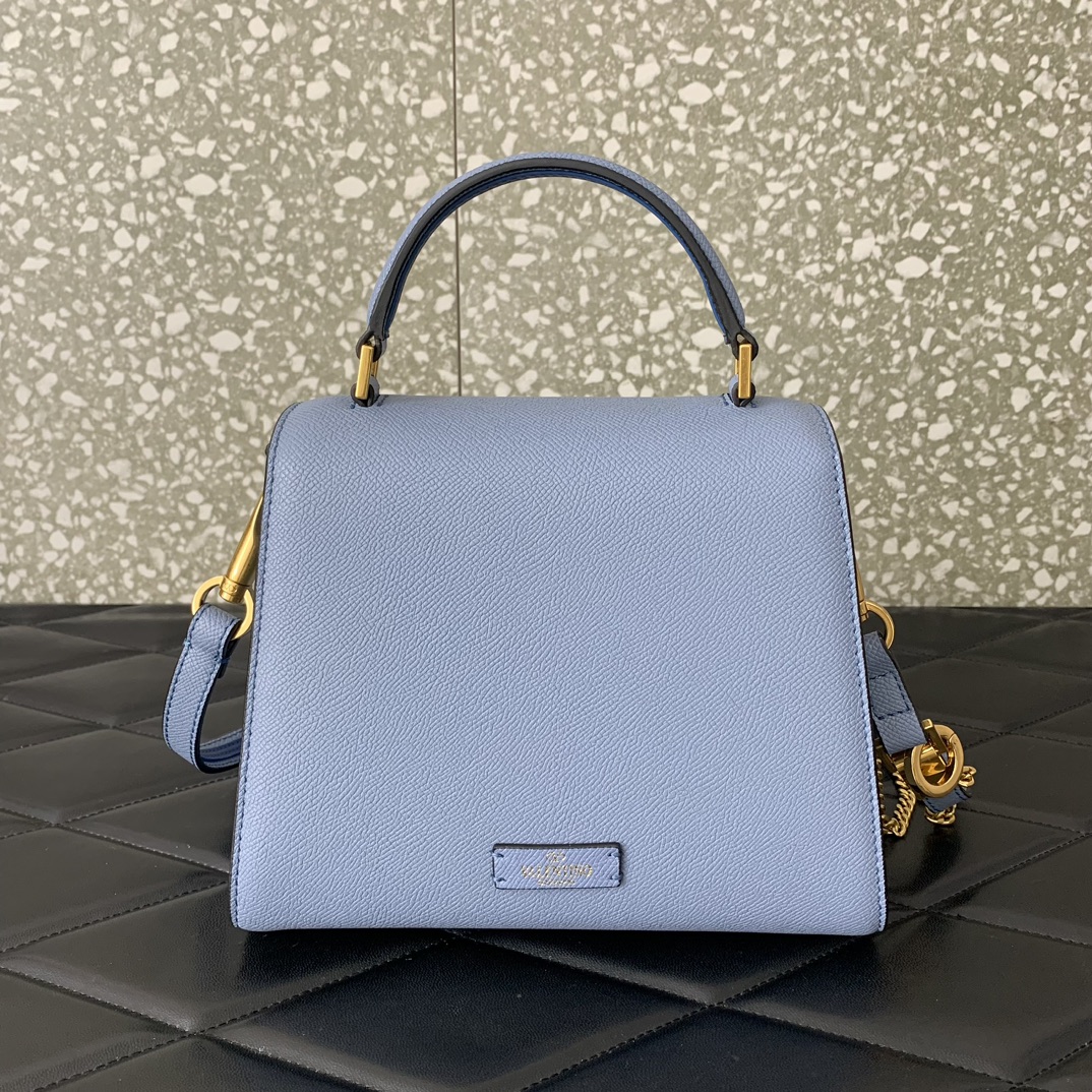 Valentino Garavani Vsling Small Handbag in Porcelain Blue Grainy Calfskin 